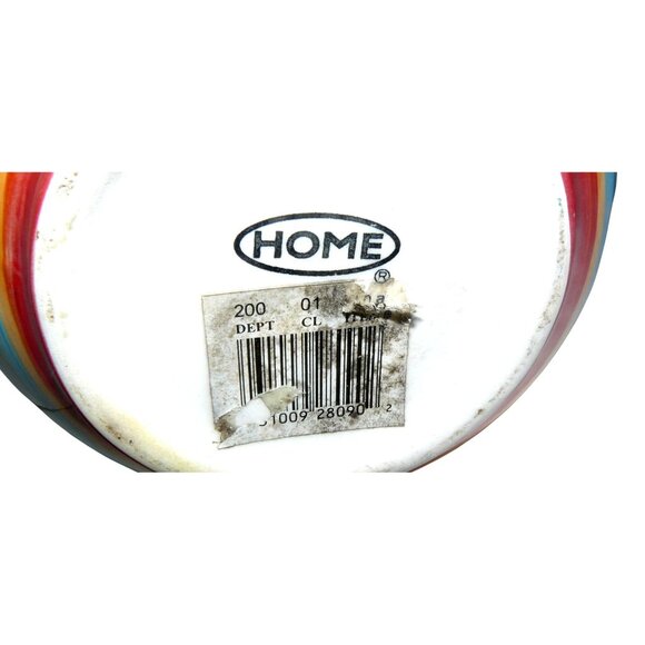 Colorful Hand-painted Ceramic Pitcher With Striped Design & Blue Handle By Home - Picture 4 of 6